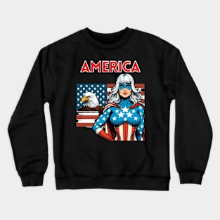 America: American Flag Bald Eagle Female Superhero 4th of July Crewneck Sweatshirt